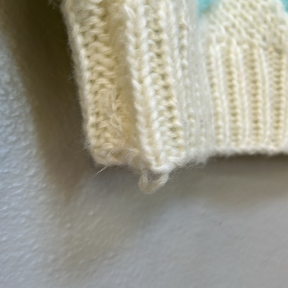 Vintage Hand Knit Cream Pastel Blue Diamond Checkerboard Sweater Taylor Swift Lg - Picture 6 of 7